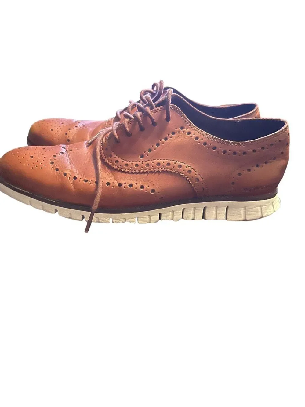 Cole Haan Zerogrand Mens British Tan Wingtip Leather Oxford Shoes Size 9.5D